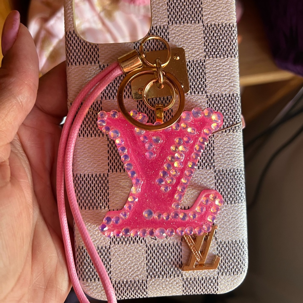 LV Neon Pink logo cellphone charm strap NO CASE